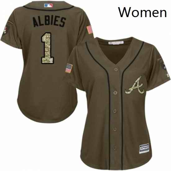 Womens Majestic Atlanta Braves 1 Ozzie Albies Authentic Green Salute to Service MLB Jersey